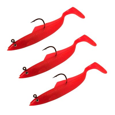 3pk Sidewinder Super Solid / Holo Sandeels Cod Bass Ling 6 inch Sea Fishing - Candy Red
