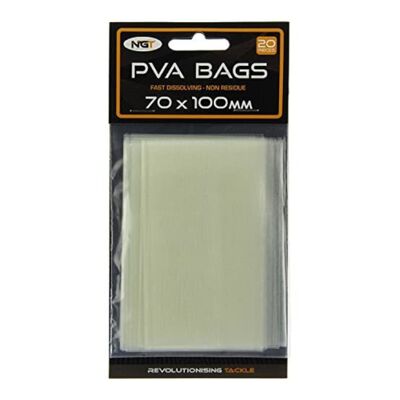 NGT PVA Fast Dissolving Carp Bags Non Residue All Types Sizes for Fishing - 70 x 100mm