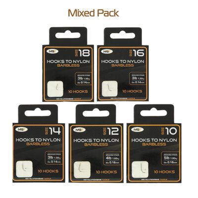 NGT BARBLESS HOOKS TO NYLON - Mixed - One of Each Pack