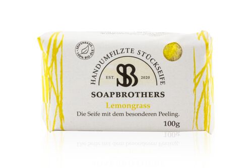 Geschenkidee - Naturkosmetik Bio Seife mit Filzmantel - Bis zu 4-mal ergiebiger als herkömmliche Stückseifen in nachhaltiger Verpackung - Lemongrass 100g