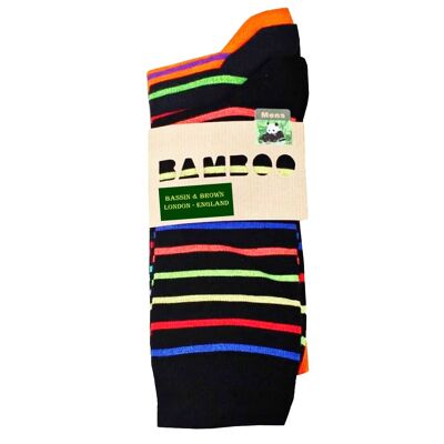 Calcetines Bamboo Stripe - Negro, Carbón y Naranja