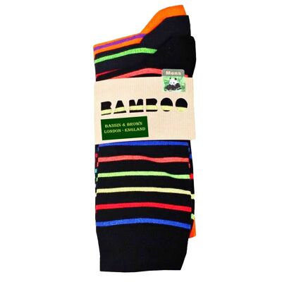 Bamboo Stripe Socks - Black, Charcoal And Orange