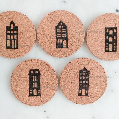 Cork coasters with canal houses