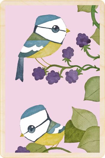Carte postale en bois SEINS BLEU SUR MÛRES Bird Card 2