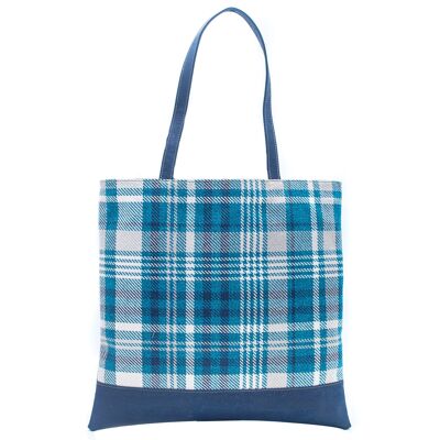 Tote bag bag in blue Scottish-inspired cubes