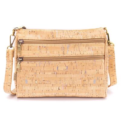 Ladies crossbody in beautifully structured natural cork with silver bars