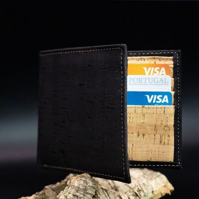 Vegan wallet in black natural cork