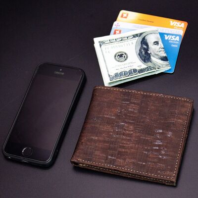 Vegan wallet in dark brown natural cork