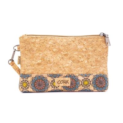 Clutch in cork with colorful kaleidoscopic pattern