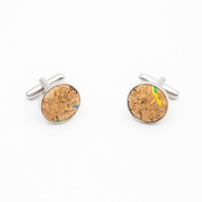 Colored cork and steel cufflinks