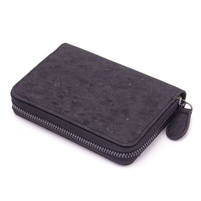 Black compact purse with silver bars and zipper