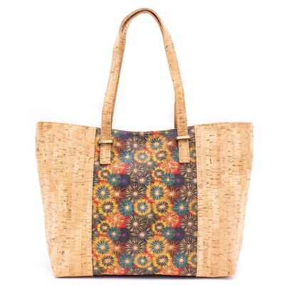 Shopper bag in cork with beautiful patterned detail - BAG-624-Handbag-C