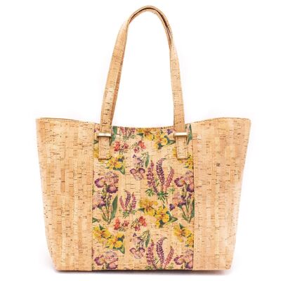 Shopper bag in cork with beautiful patterned detail - BAG-624-Handbag-B
