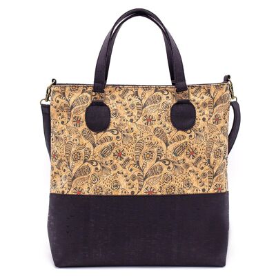 Handbag in natural cork with both shoulder strap and handle, choose between 5 beautiful prints - BAGP-010-C