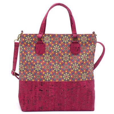 Handbag in natural cork with both shoulder strap and handle, choose between 5 beautiful prints - BAGP-010-A