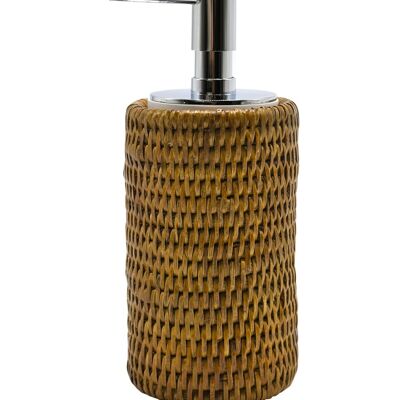 Pompa cilindrica per sapone in rattan miele a spinta