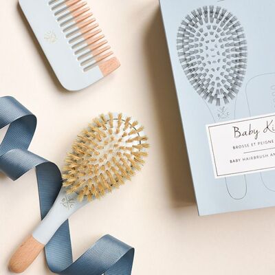 Baby Kit Blue Brush 100% PM wild boar + wooden comb