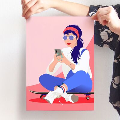 A4 picture girl with skateboard for children’s and teenagers’s rooms
