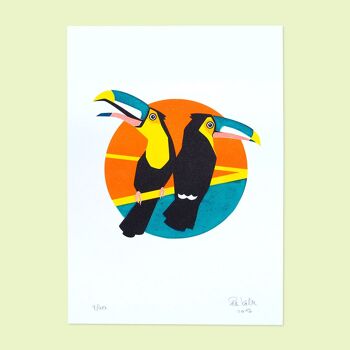 Risographe A4 / toucans linogravure 1
