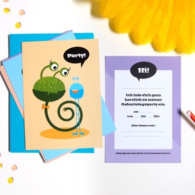 Invitation cards children's birthday party (German) Cute Monsters