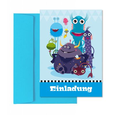 Invitation cards children's birthday (German) Monstercrew