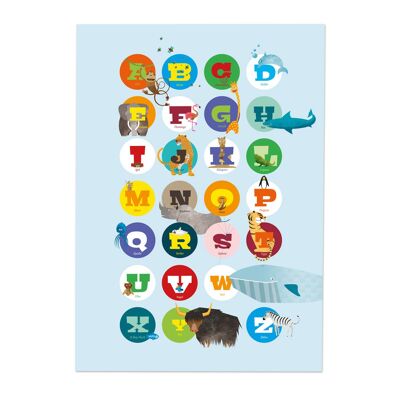A4 Bild Alphabet mit Tieren für das Kinderzimmer
