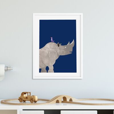 A4 Bild Nashorn für das Kinderzimmer