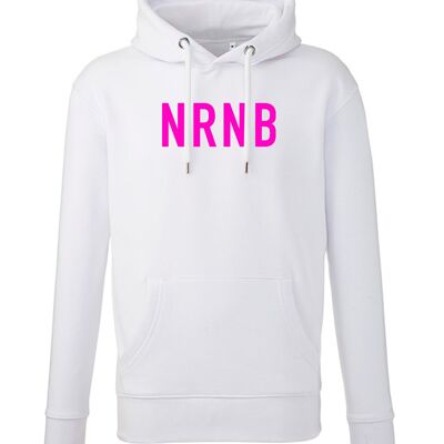 UNISEX STATEMENT HOODIE    White | Fluro Pink