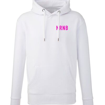 UNISEX SIGNATURE HOODIE    White | Fluro Pink