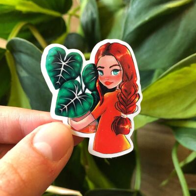 Sticker - Philodendron Gloriosum Girl with Braid