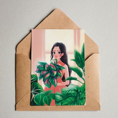 Cartolina/stampa A6 - Philodendron Pink Princess Girl