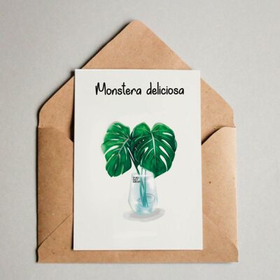 Cartolina / stampa A6 - Monstera Deliciosa in un bicchiere