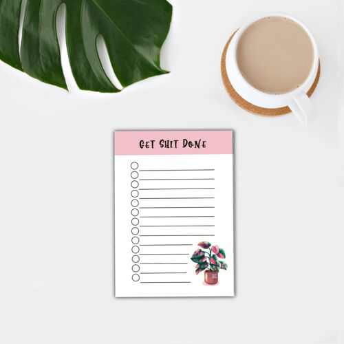 Get Shit Done - To Do Liste - A7 25 Blatt - Philodendron Pink Princess