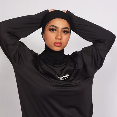 Hijab deportivo transpirable negro sin esfuerzo