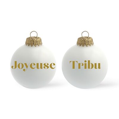 Merry Tribe Christmas bauble matt white color