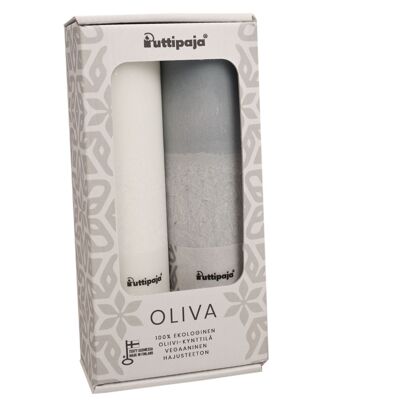 OLIVA - Olive stearin tablecandle gift box, white/blue