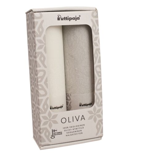 OLIVA - Olive stearin tablecandle gift box, white/gray