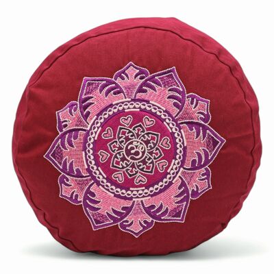 Meditation cushion round organic with OM embroidery, bordeaux