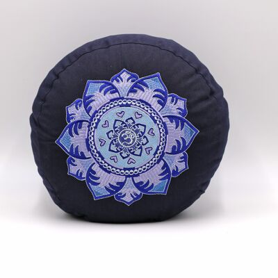 Cuscino da meditazione rotondo organico con ricamo OM, blu scuro