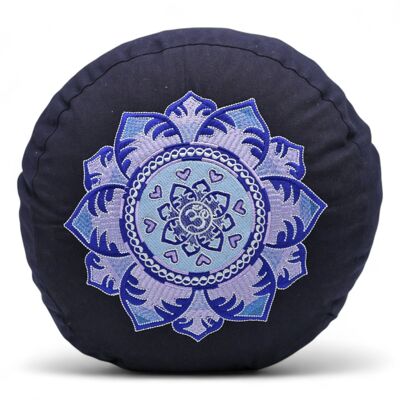 Cojín de meditación redondo orgánico con bordado OM, azul oscuro