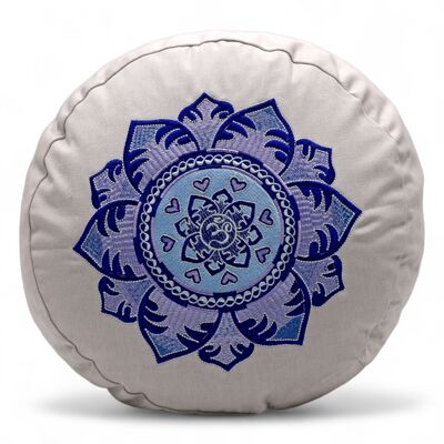 Meditation cushion round organic with OM embroidery, light gray