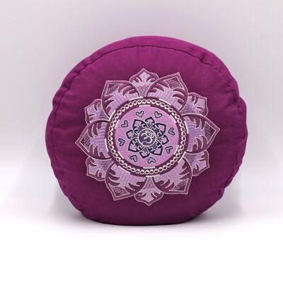 Meditation cushion round bio with OM embroidery purple