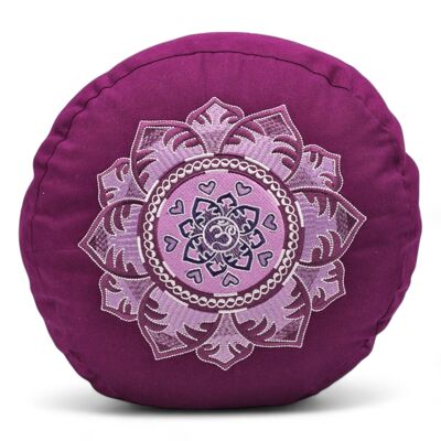 Meditation cushion round bio with OM embroidery purple