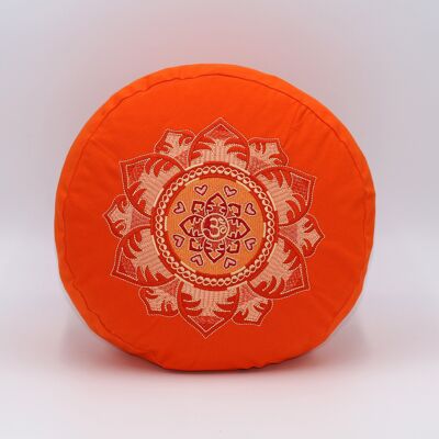 Meditation cushion round bio with OM embroidery orange