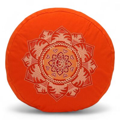 Coussin de méditation rond bio avec broderie OM orange