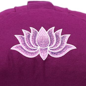 Coussin de méditation demi lune bio avec broderie lotus violet 2
