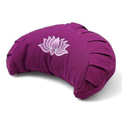 Cojín de meditación media luna bio con bordado de loto violeta