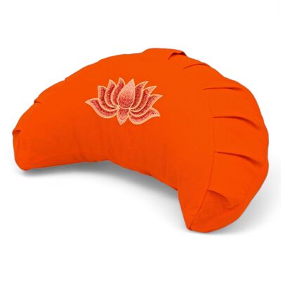 Organic crescent meditation cushion with orange lotus embroidery