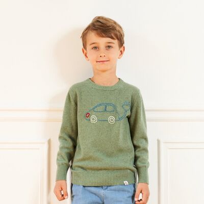 Kid sweater heather green 'electric car'