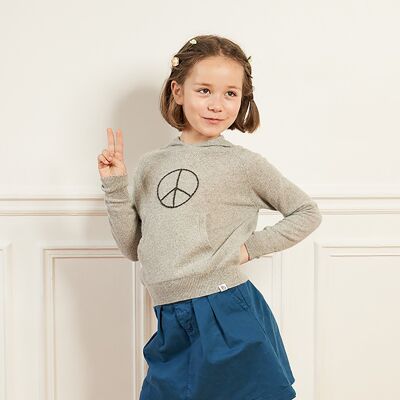 Kid hoodie heather grey 'peace & love' ☮︎